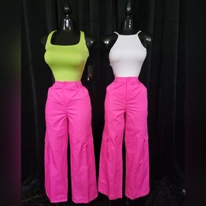 Fuchsia wide leg cargo pants